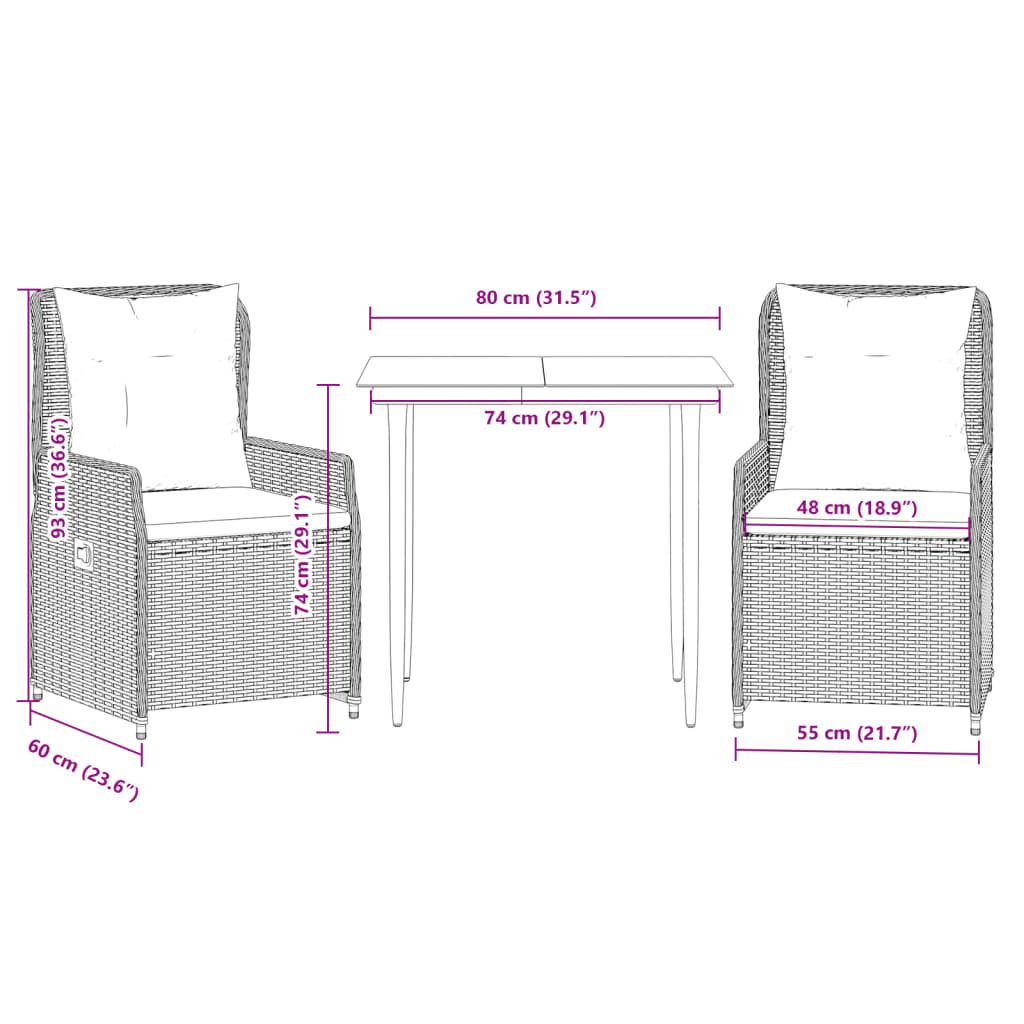 Set Mobilier De Grădină Cu Perne, 3 Piese, , Poliratan