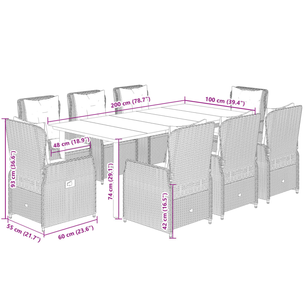 Set Mobilier De Grădină Cu Perne, 9 Piese, , Poliratan