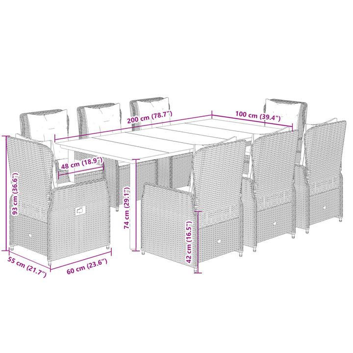 Set Mobilier De Grădină Cu Perne, 9 Piese, , Poliratan
