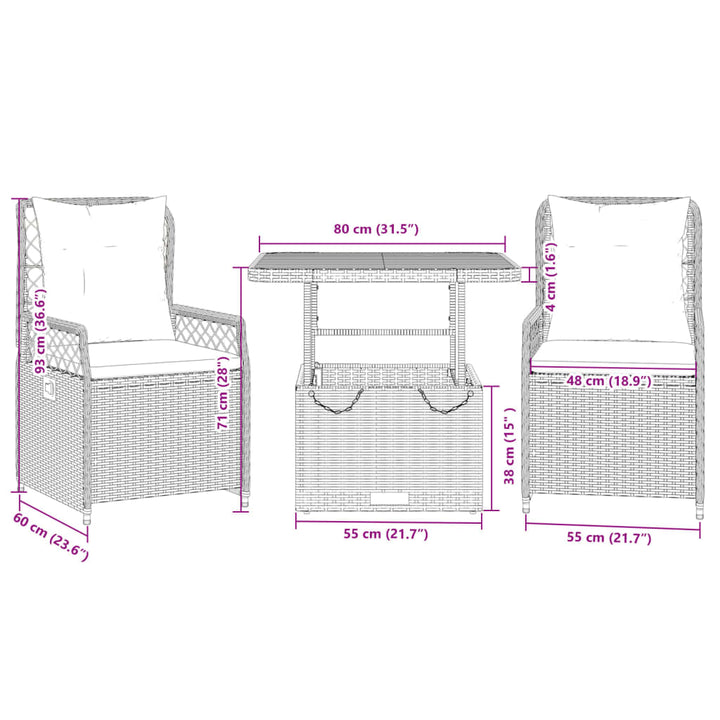 Set Mobilier De Grădină Cu Perne, 3 Piese, Bej, Poliratan