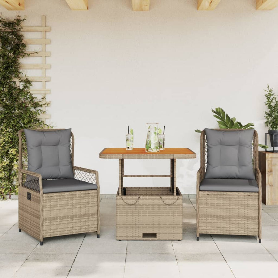 Set Mobilier De Grădină Cu Perne, 3 Piese, Bej, Poliratan