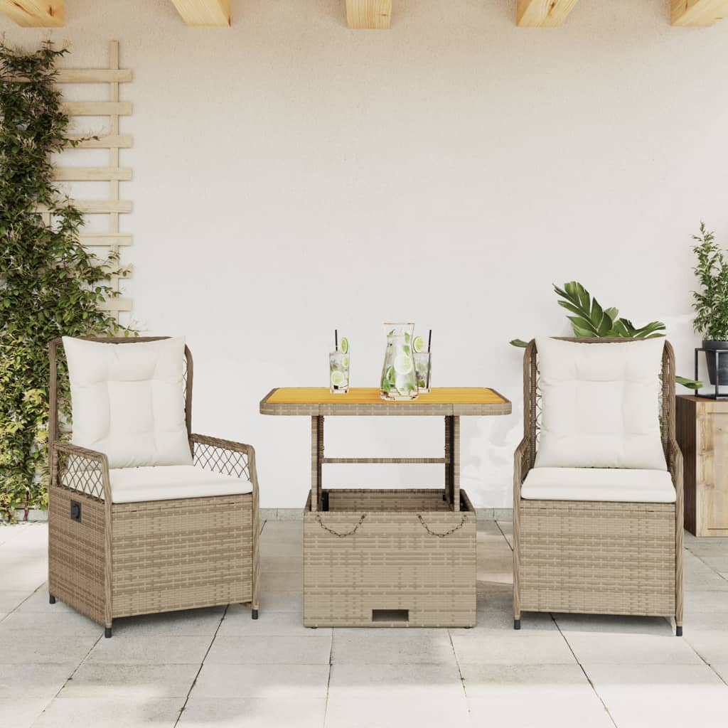 Set Mobilier De Grădină Cu Perne, 3 Piese, Bej, Poliratan