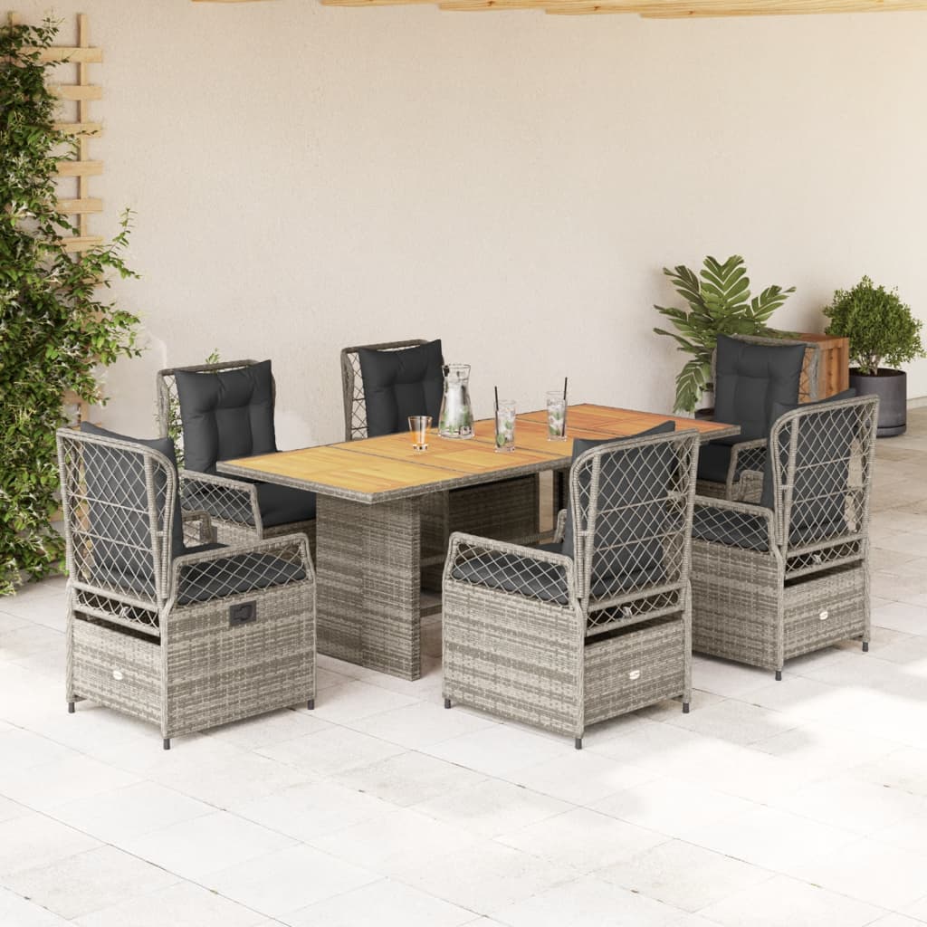 Set De Masă Pentru Grădină, 7 Piese, Cu Perne, Bej, Poliratan