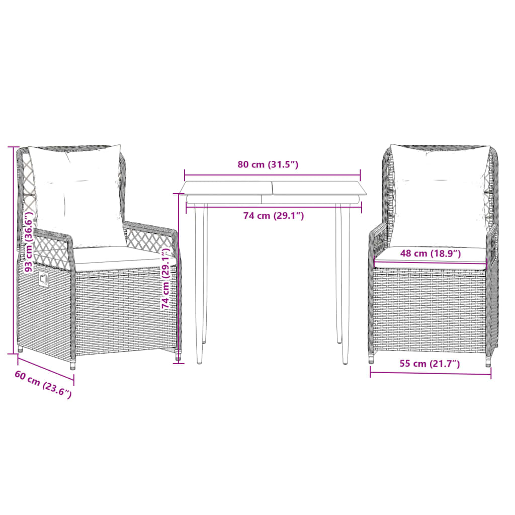 Set Mobilier De Grădină Cu Perne, 3 Piese, , Poliratan
