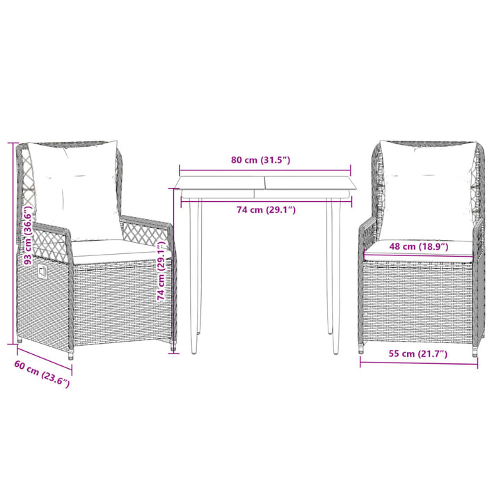 Set Mobilier De Grădină Cu Perne, 3 Piese, , Poliratan