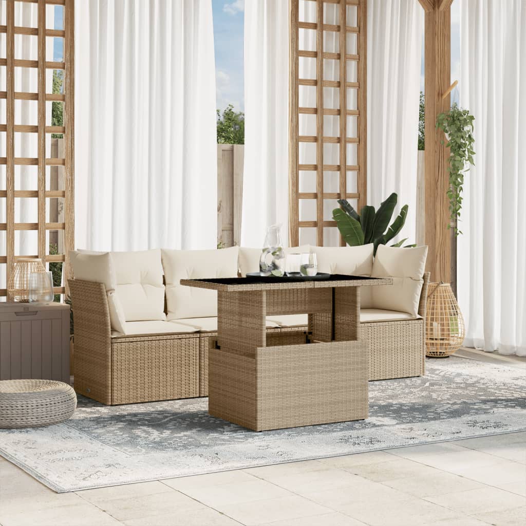 Set Mobilier De Grădină Cu Perne, 5 Piese, , Poliratan