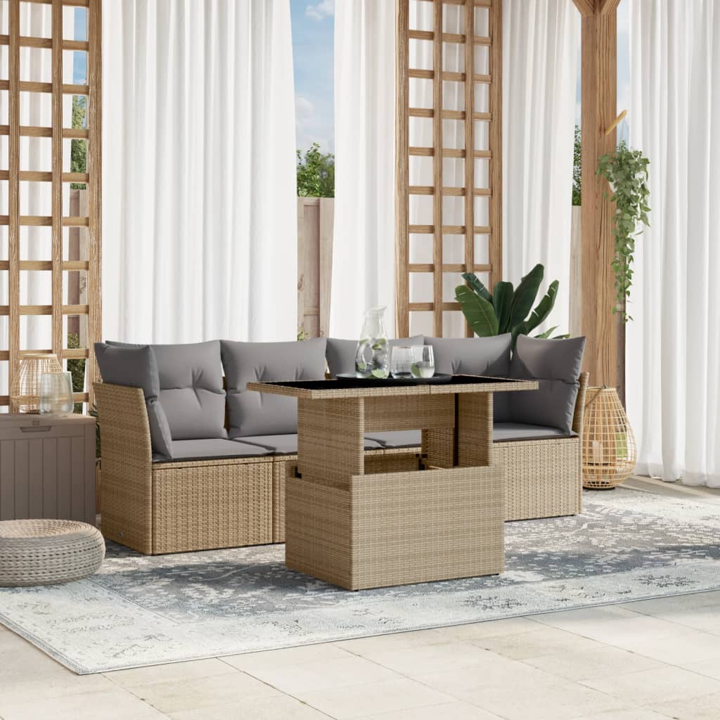 Set Mobilier De Grădină Cu Perne, 5 Piese, , Poliratan