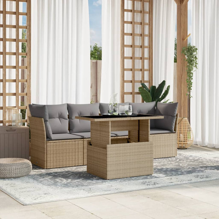 Set Mobilier De Grădină Cu Perne, 5 Piese, , Poliratan