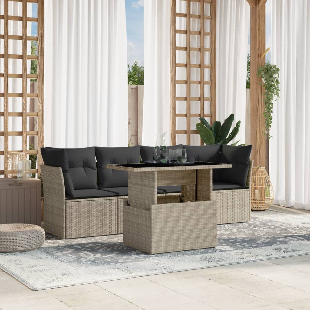 Set Mobilier De Grădină Cu Perne, 5 Piese, , Poliratan