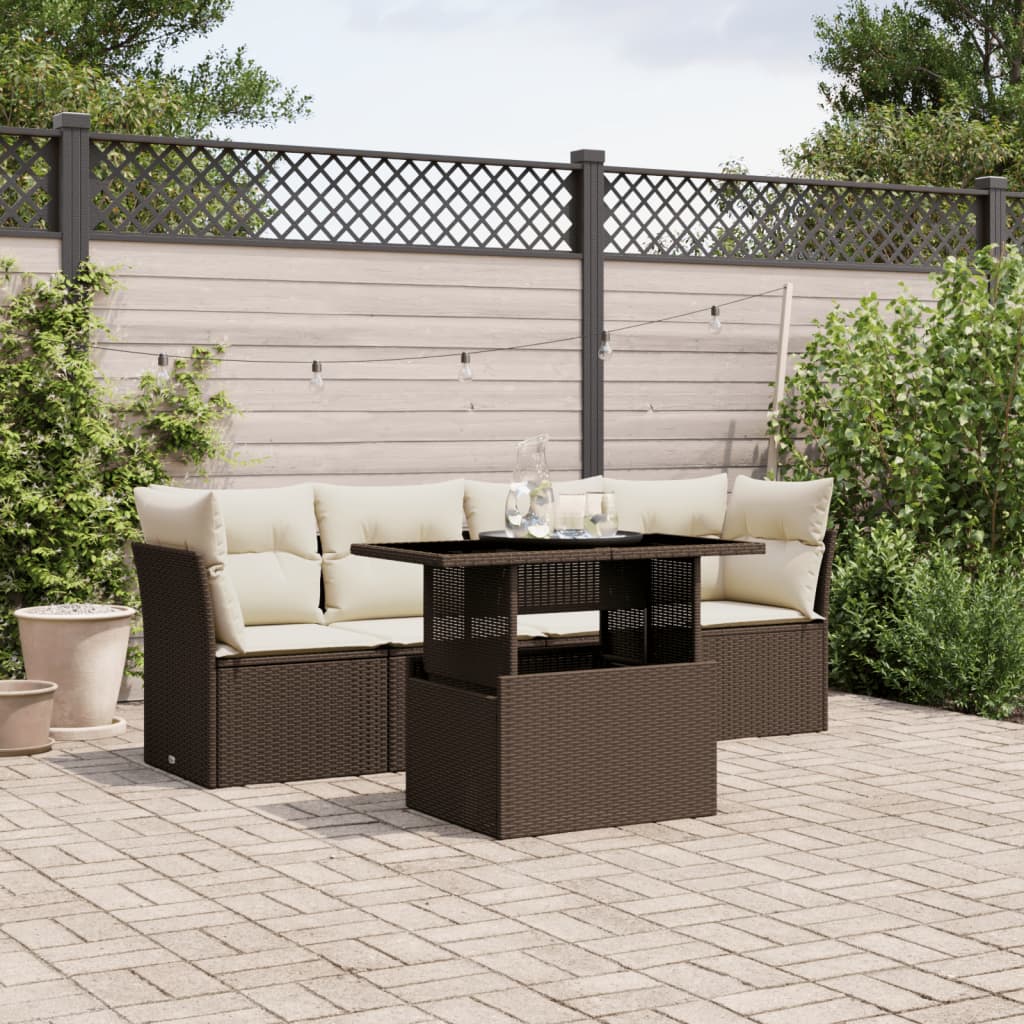 Set Mobilier De Grădină Cu Perne, 5 Piese, , Poliratan