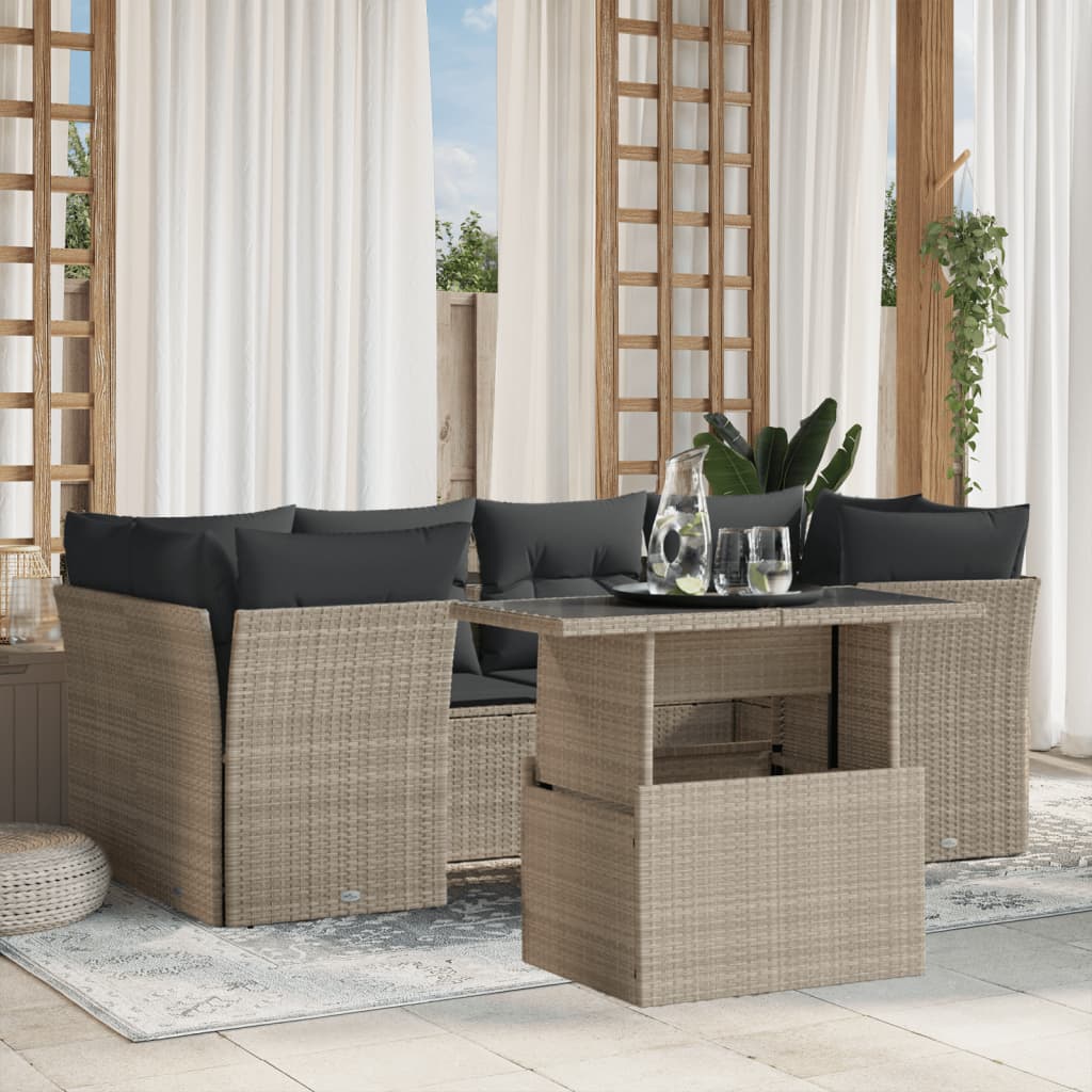 Set Canapele De Grădină, 7 Piese, Cu Perne, Bej, Poliratan
