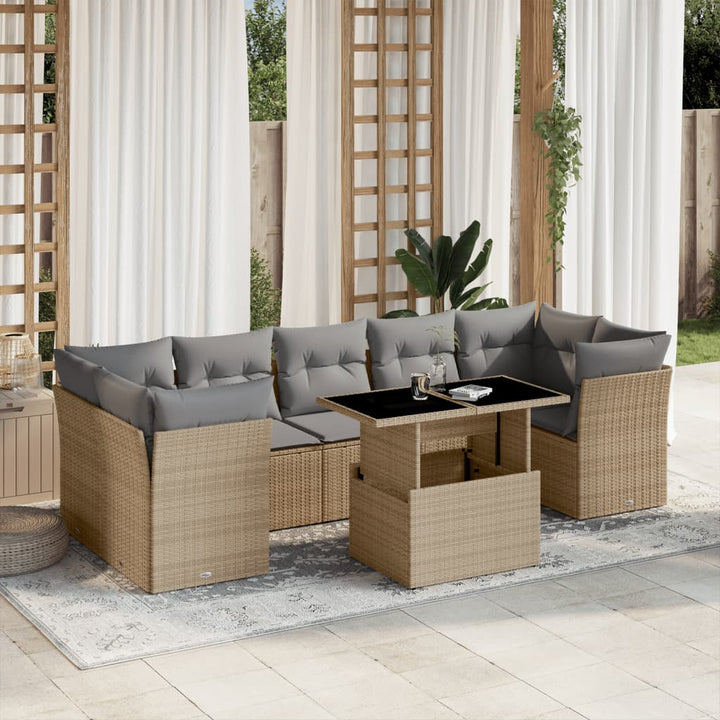 Set Mobilier De Grădină Cu Perne, 8 Piese, , Poliratan