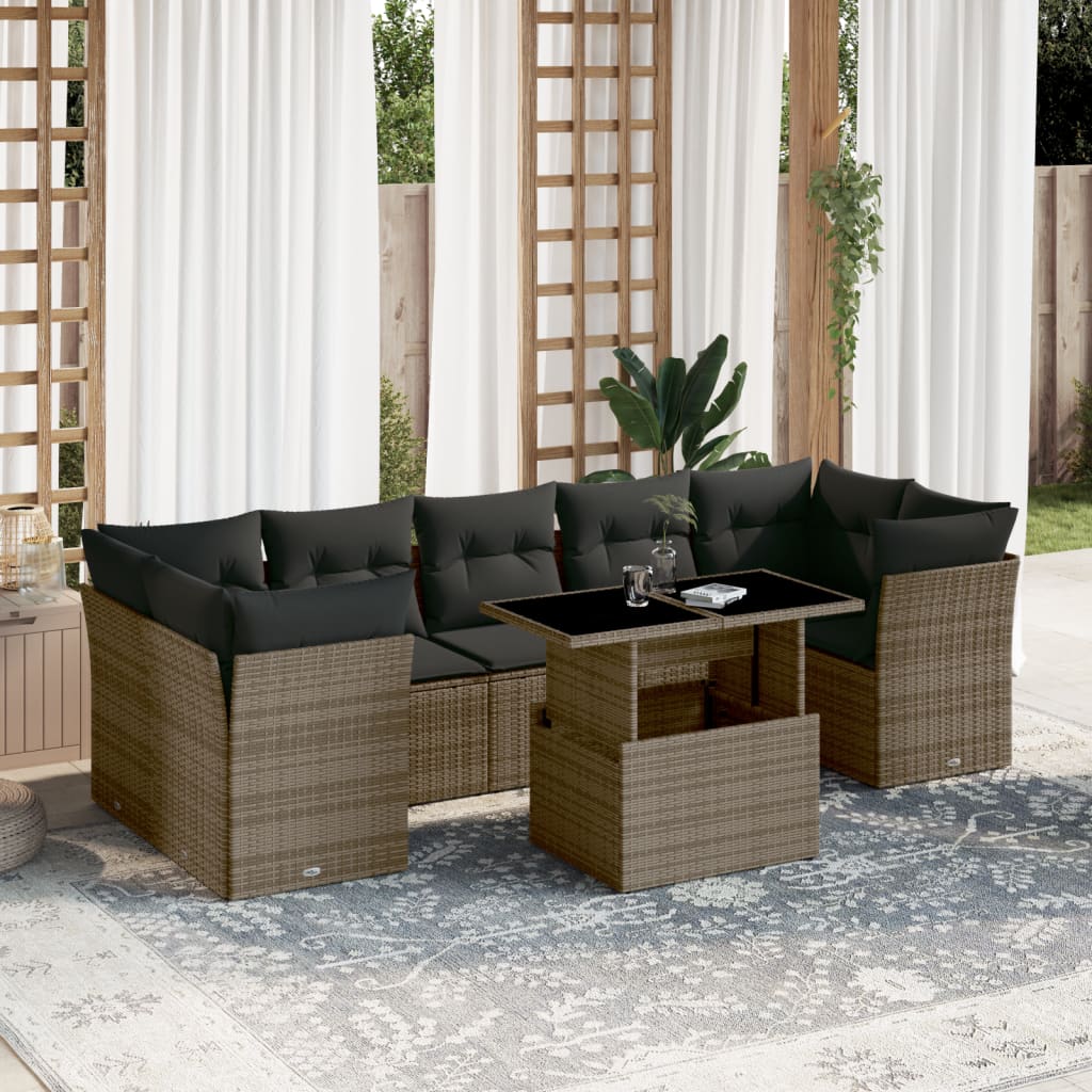 Set Mobilier De Grădină Cu Perne, 8 Piese, , Poliratan