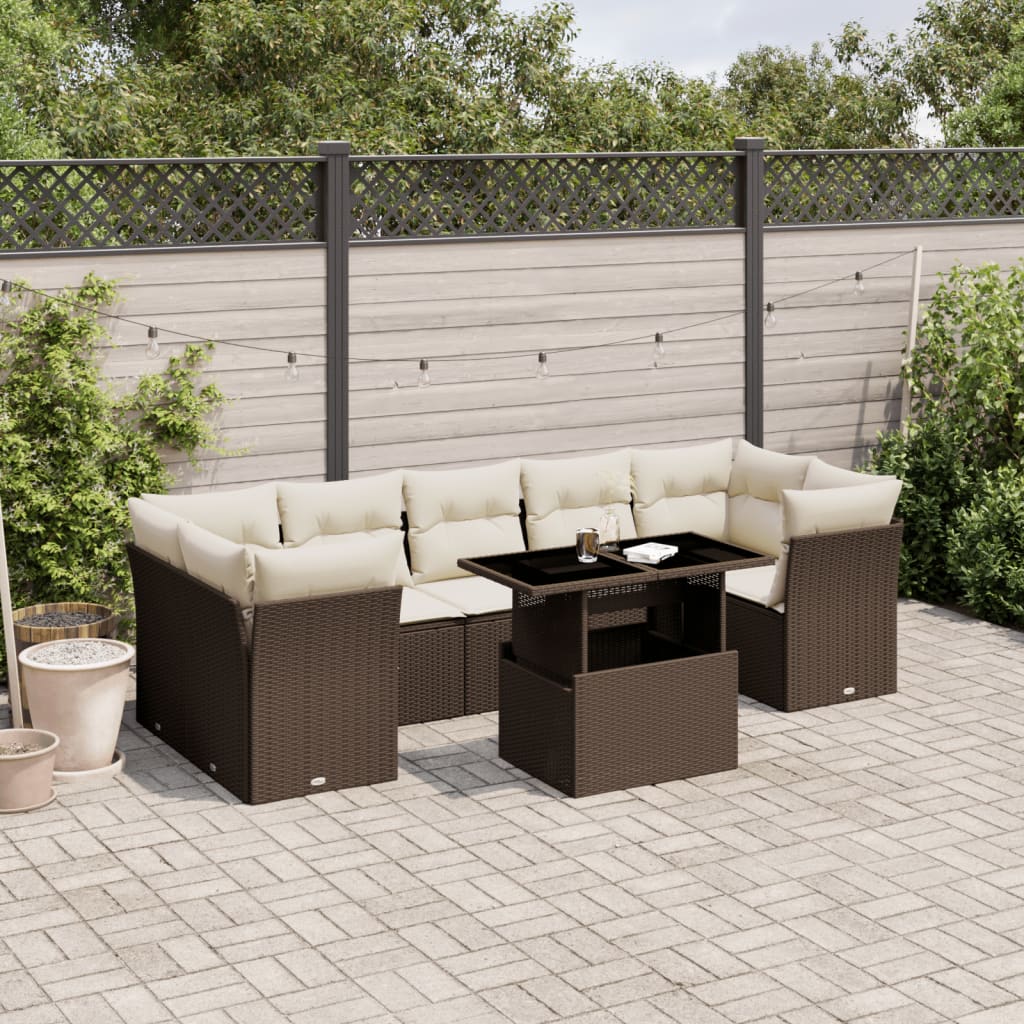 Set Mobilier De Grădină Cu Perne, 8 Piese, , Poliratan