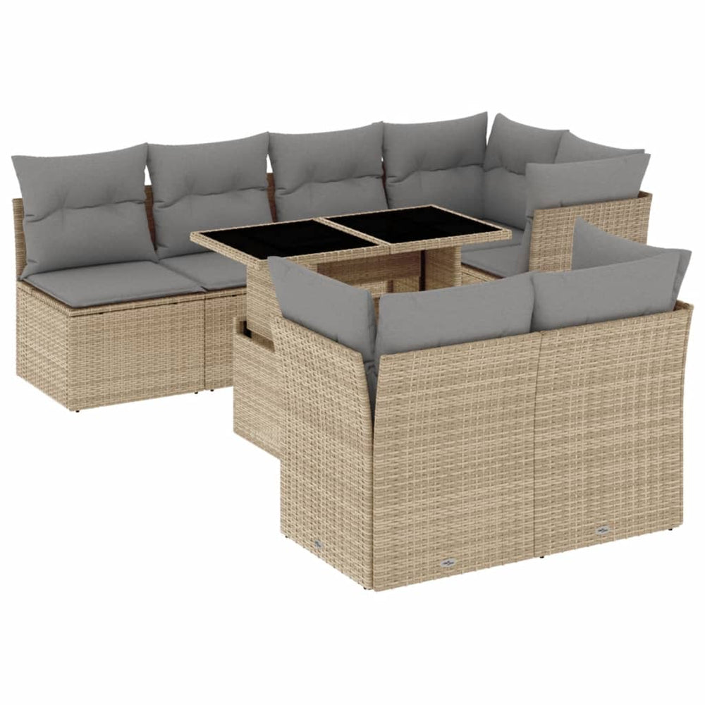 Set Canapele De Grădină, 8 Piese, Cu Perne, Bej, Poliratan