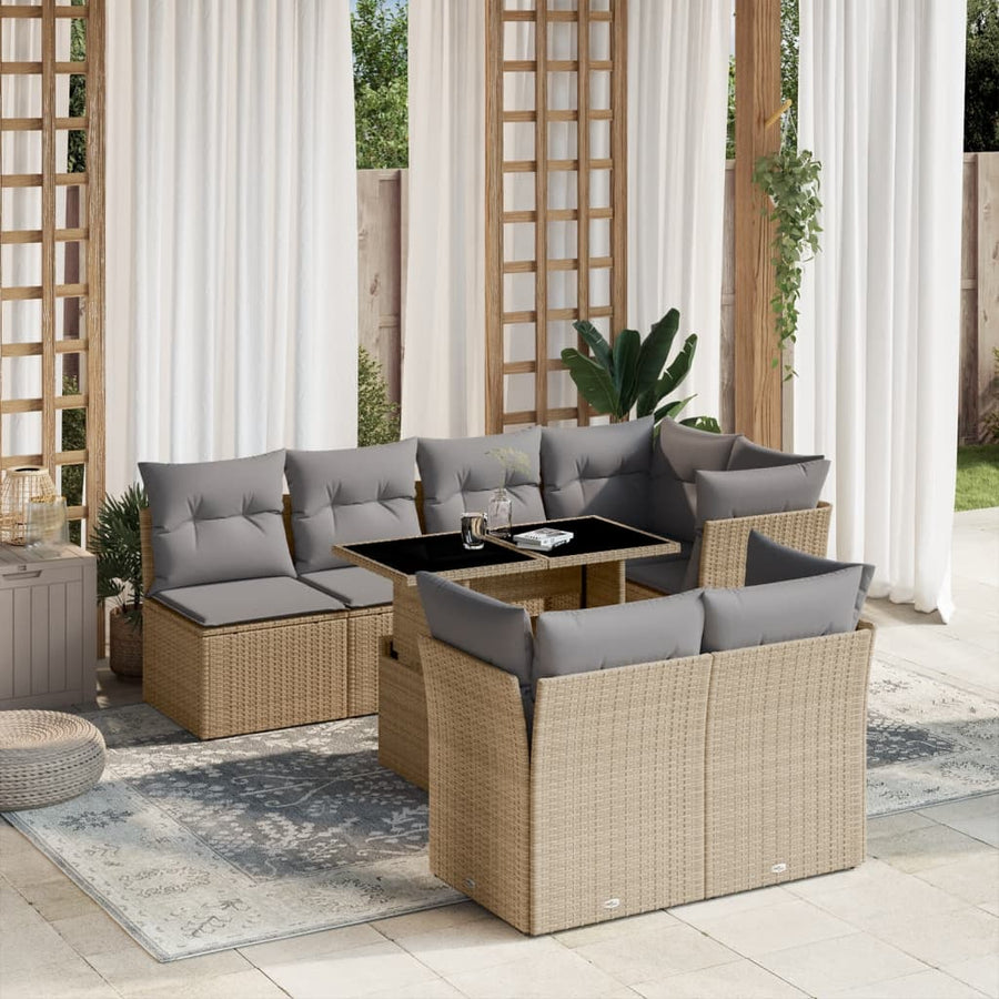 Set Canapele De Grădină, 8 Piese, Cu Perne, Bej, Poliratan