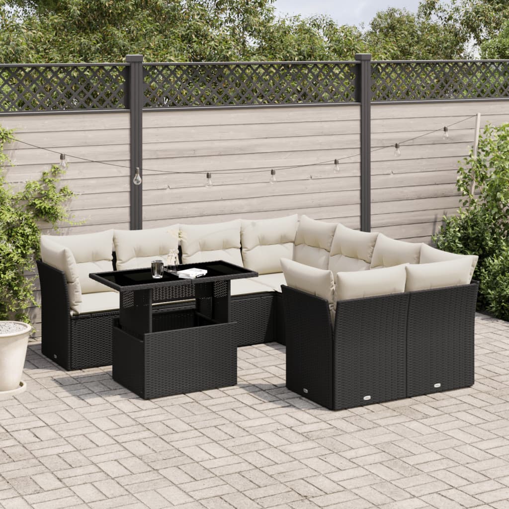 Set Mobilier De Grădină Cu Perne, 9 Piese, , Poliratan