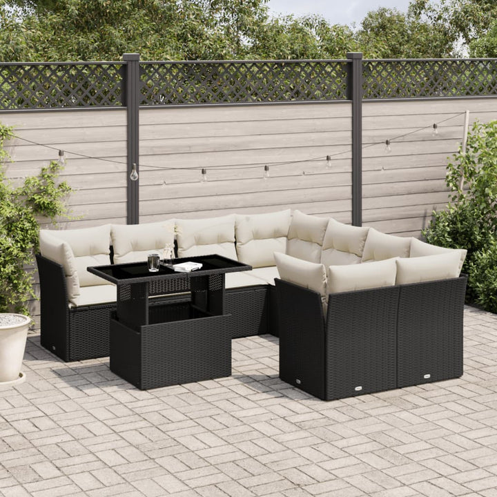 Set Mobilier De Grădină Cu Perne, 9 Piese, , Poliratan