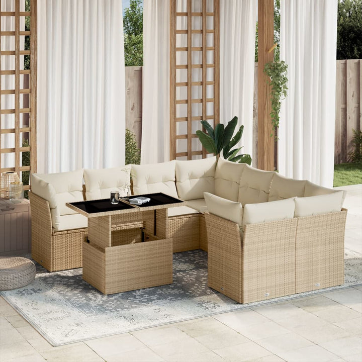 Set Mobilier De Grădină Cu Perne, 9 Piese, , Poliratan
