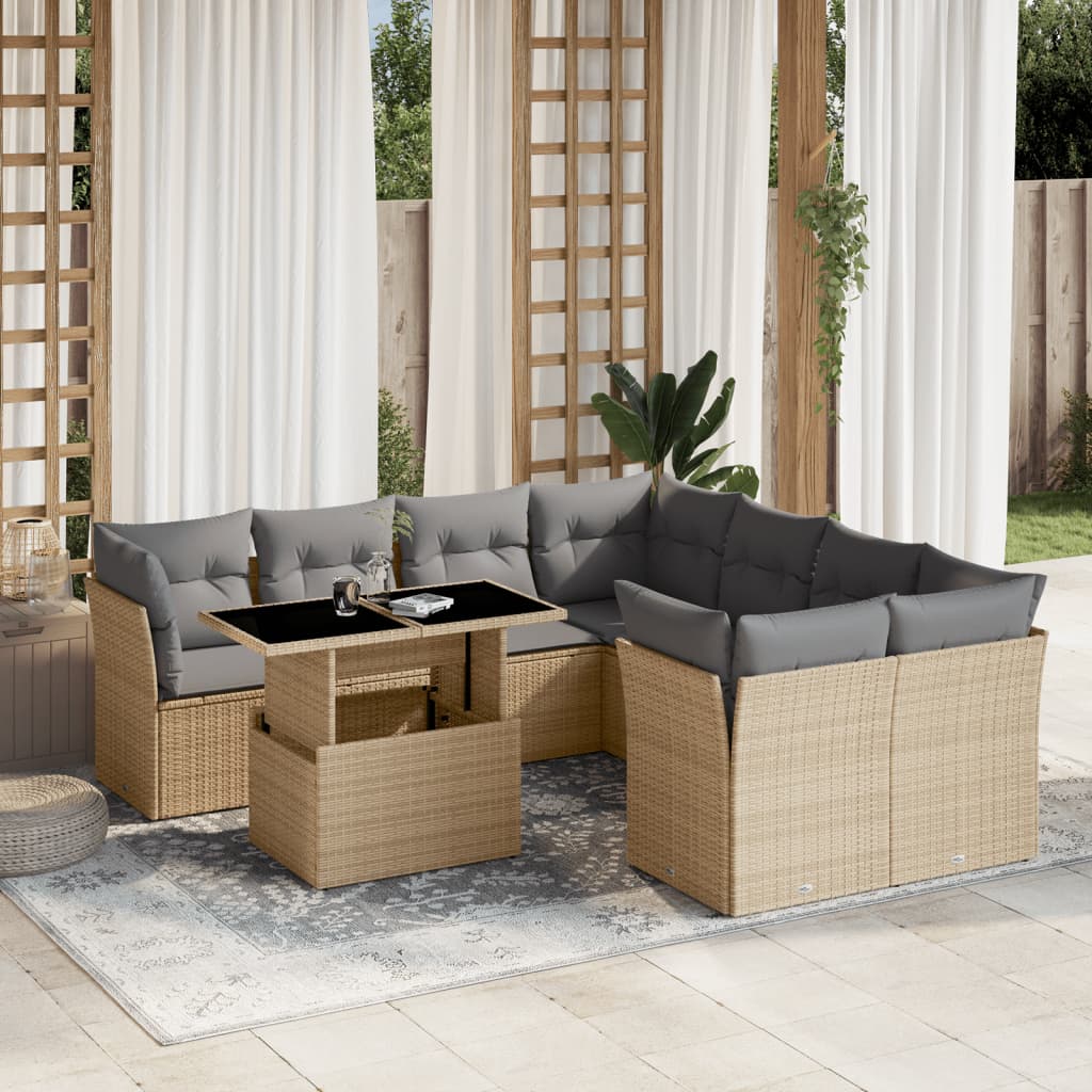 Set Mobilier De Grădină Cu Perne, 9 Piese, , Poliratan