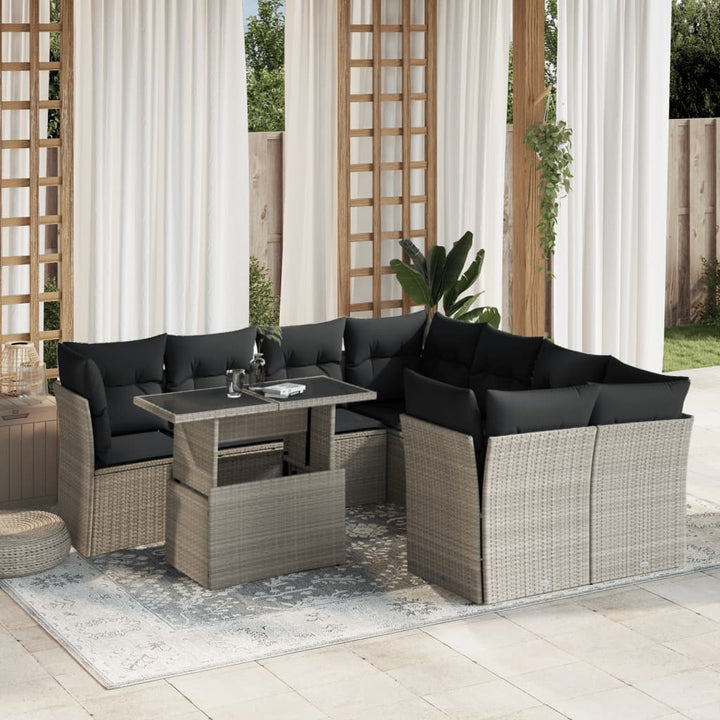 Set Mobilier De Grădină Cu Perne, 9 Piese, , Poliratan