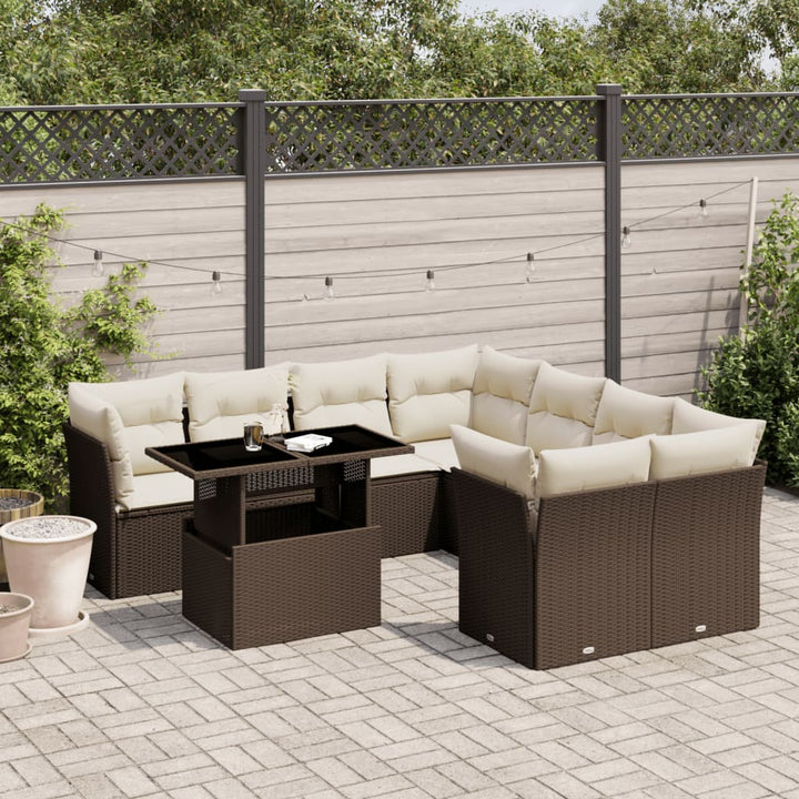 Set Mobilier De Grădină Cu Perne, 9 Piese, , Poliratan
