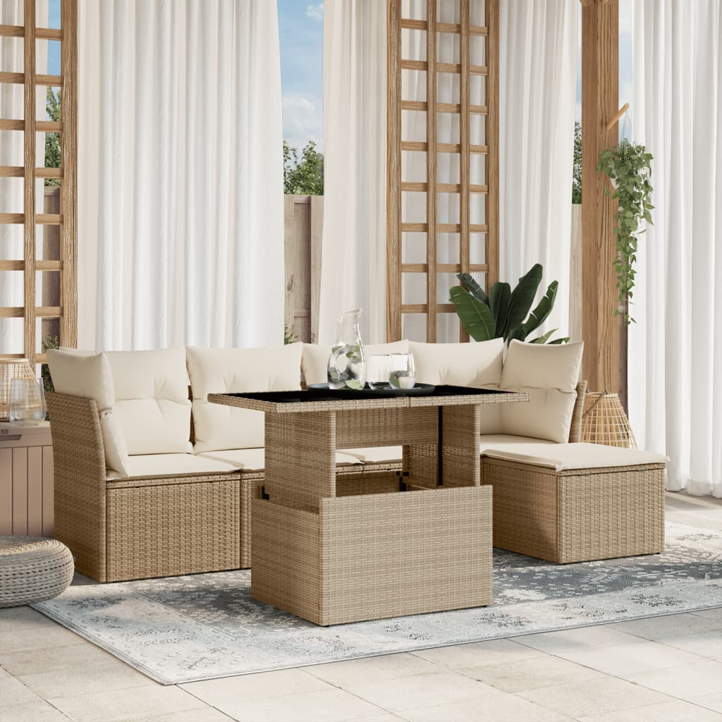 Set Mobilier Grădină Cu Perne, 6 Piese, , Poliratan