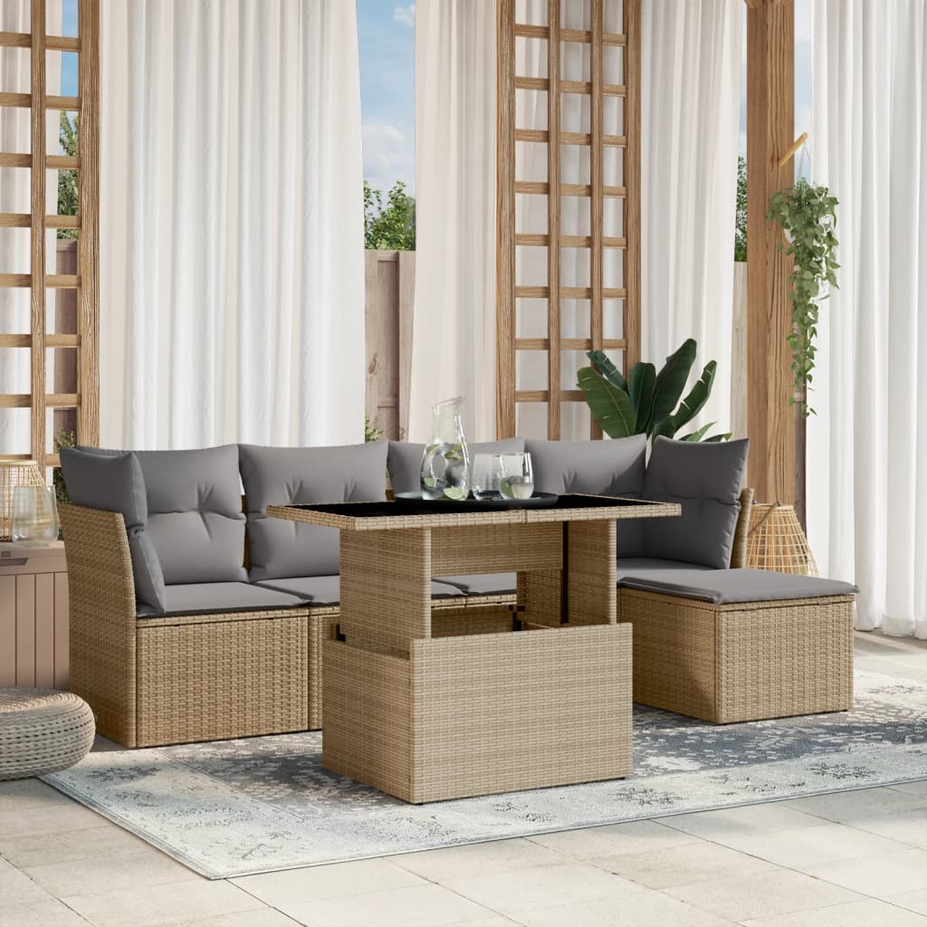 Set Mobilier Grădină Cu Perne, 6 Piese, , Poliratan