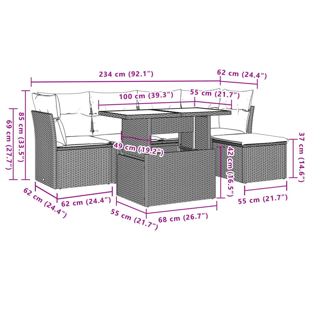 Set Mobilier Grădină Cu Perne, 6 Piese, , Poliratan