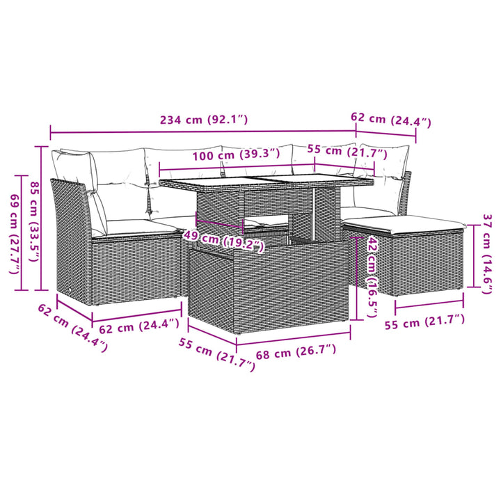 Set Mobilier Grădină Cu Perne, 6 Piese, , Poliratan