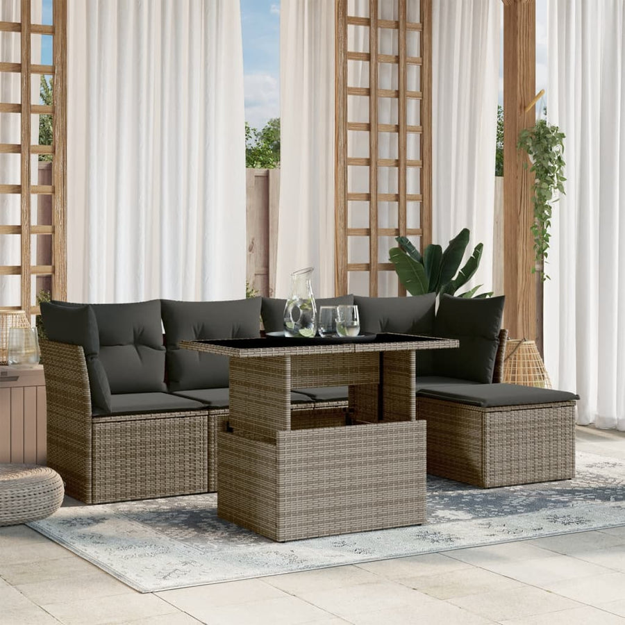 Set Mobilier Grădină Cu Perne, 6 Piese, , Poliratan