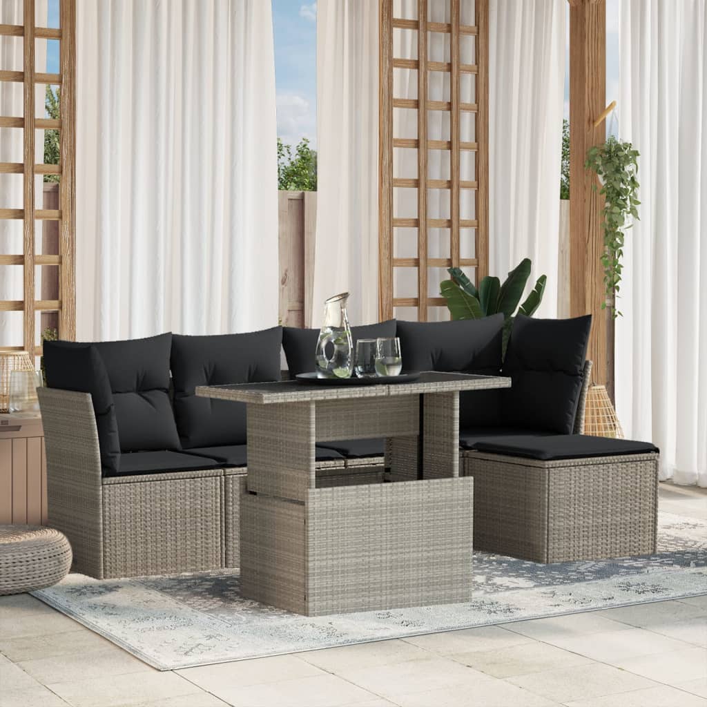 Set Mobilier Grădină Cu Perne, 6 Piese, , Poliratan