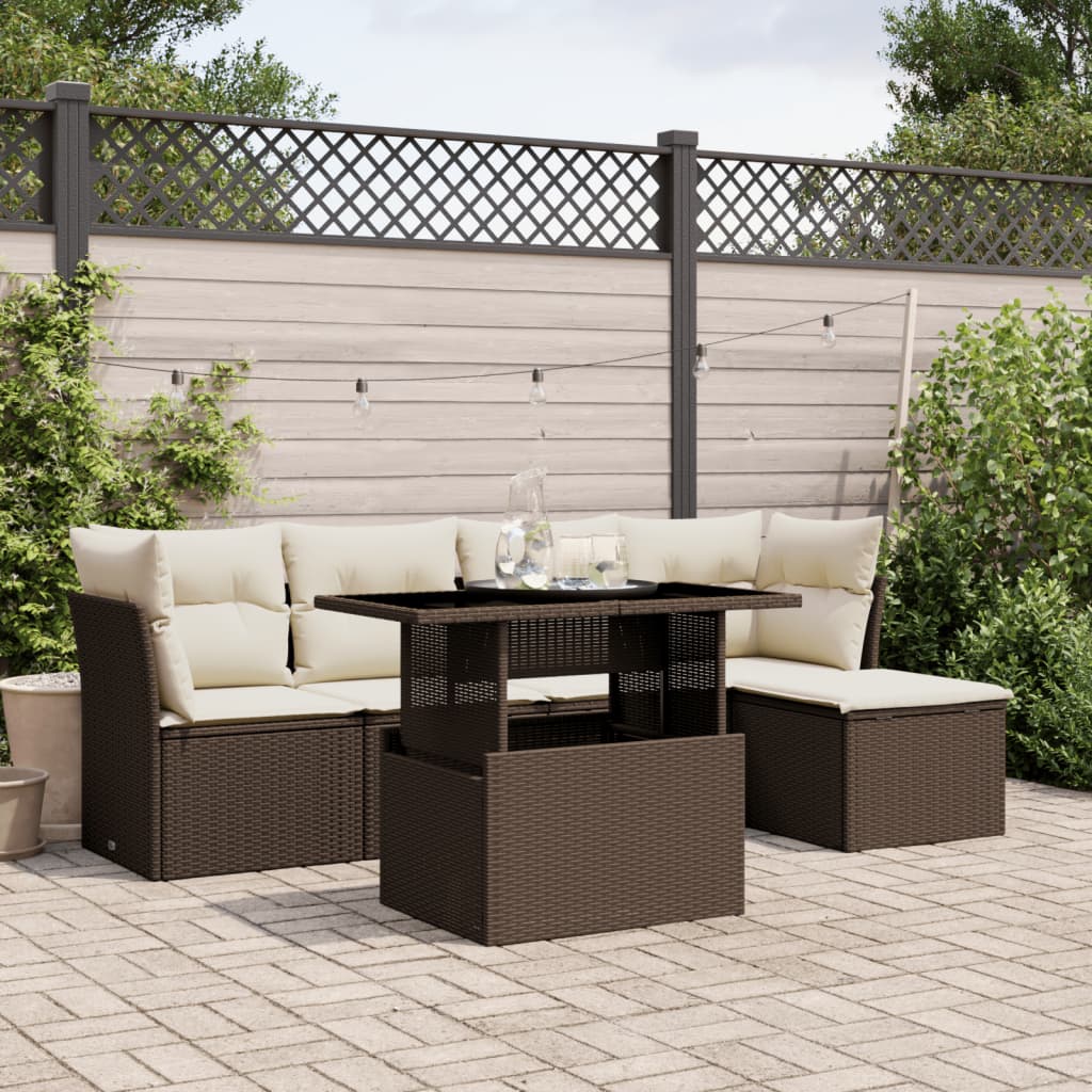 Set Mobilier Grădină Cu Perne, 6 Piese, , Poliratan