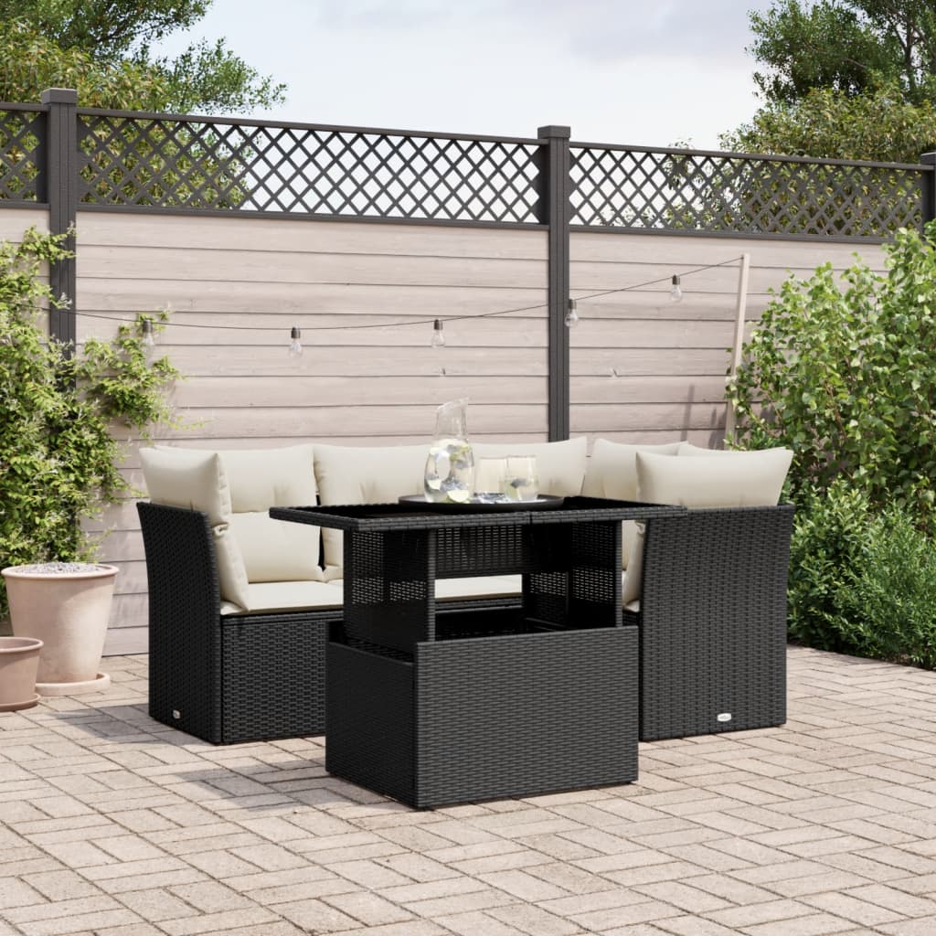 Set Mobilier De Grădină Cu Perne, 5 Piese, , Poliratan
