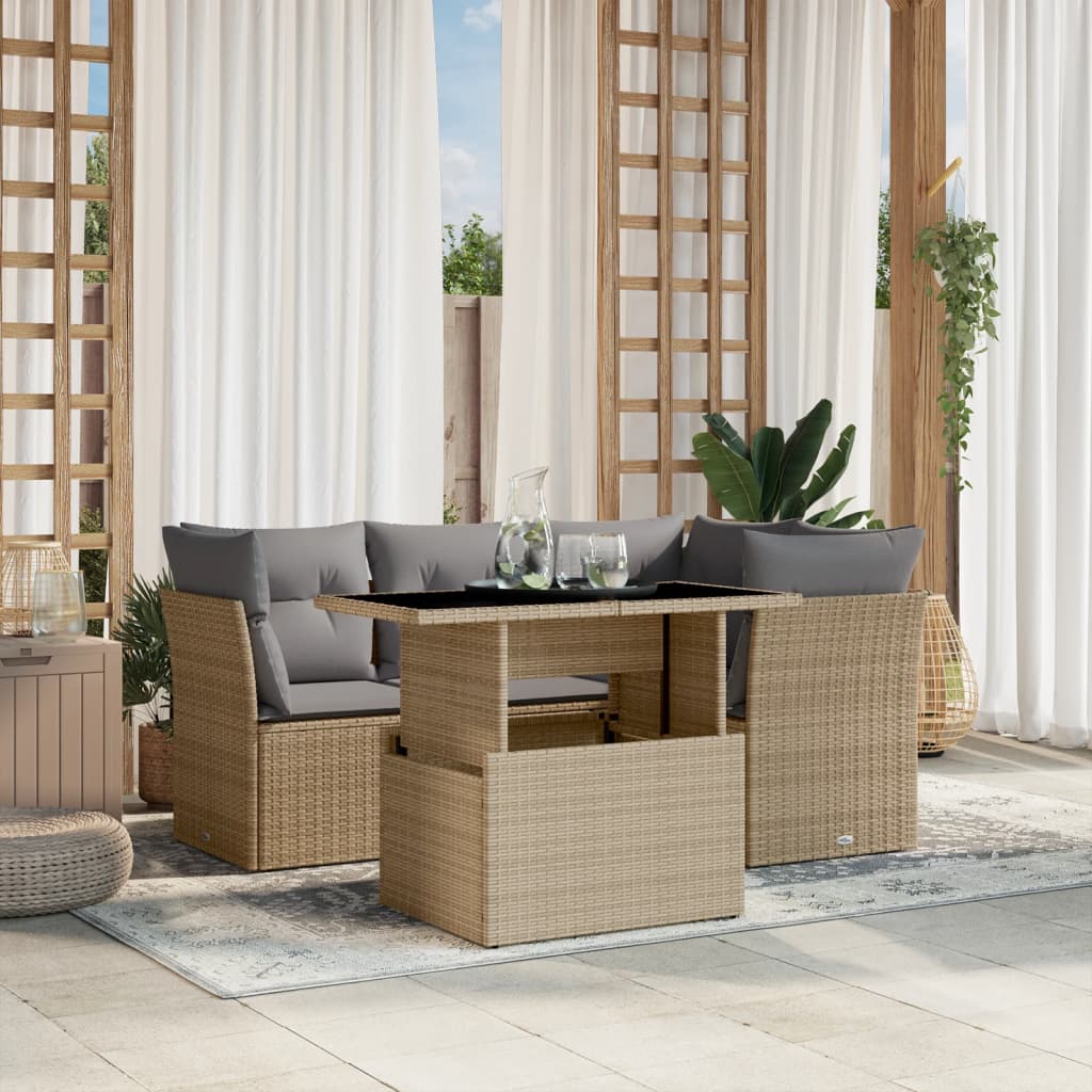Set Mobilier De Grădină Cu Perne, 5 Piese, , Poliratan