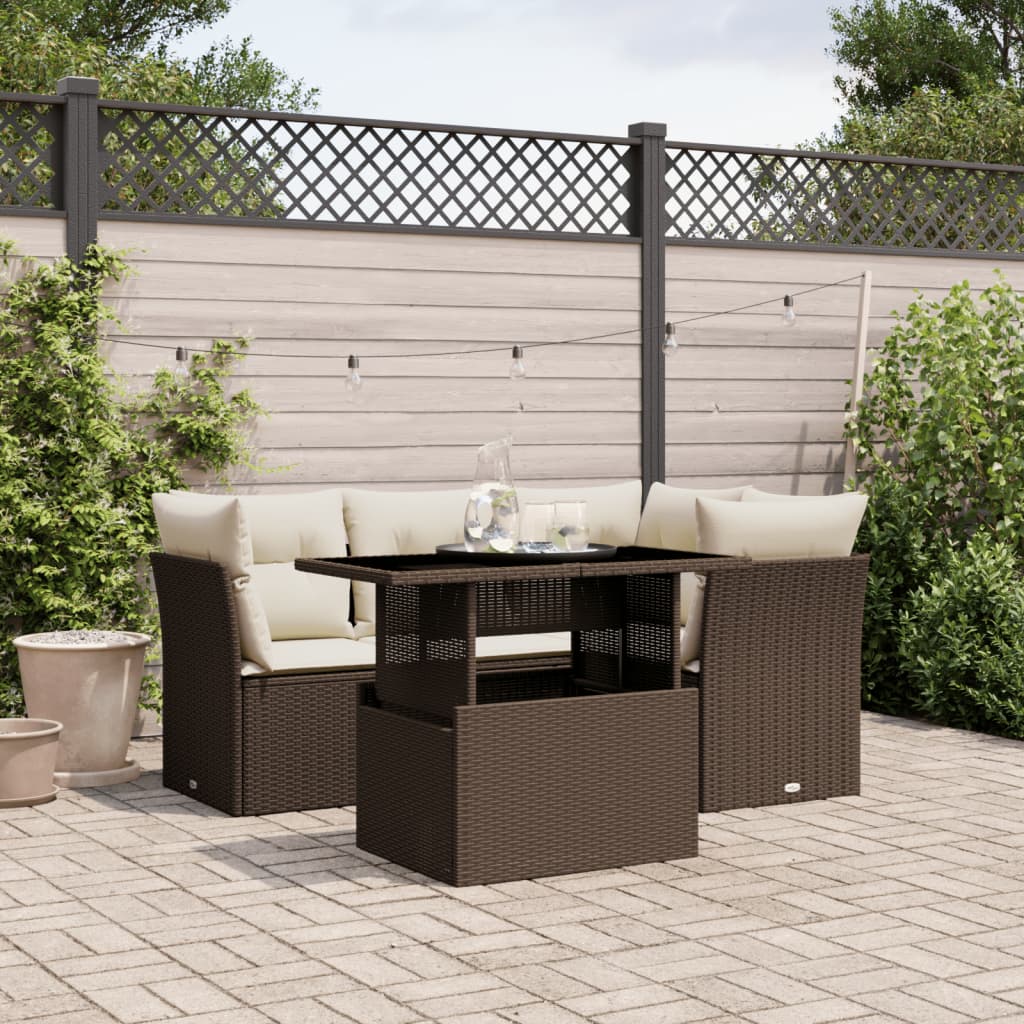 Set Mobilier De Grădină Cu Perne, 5 Piese, , Poliratan