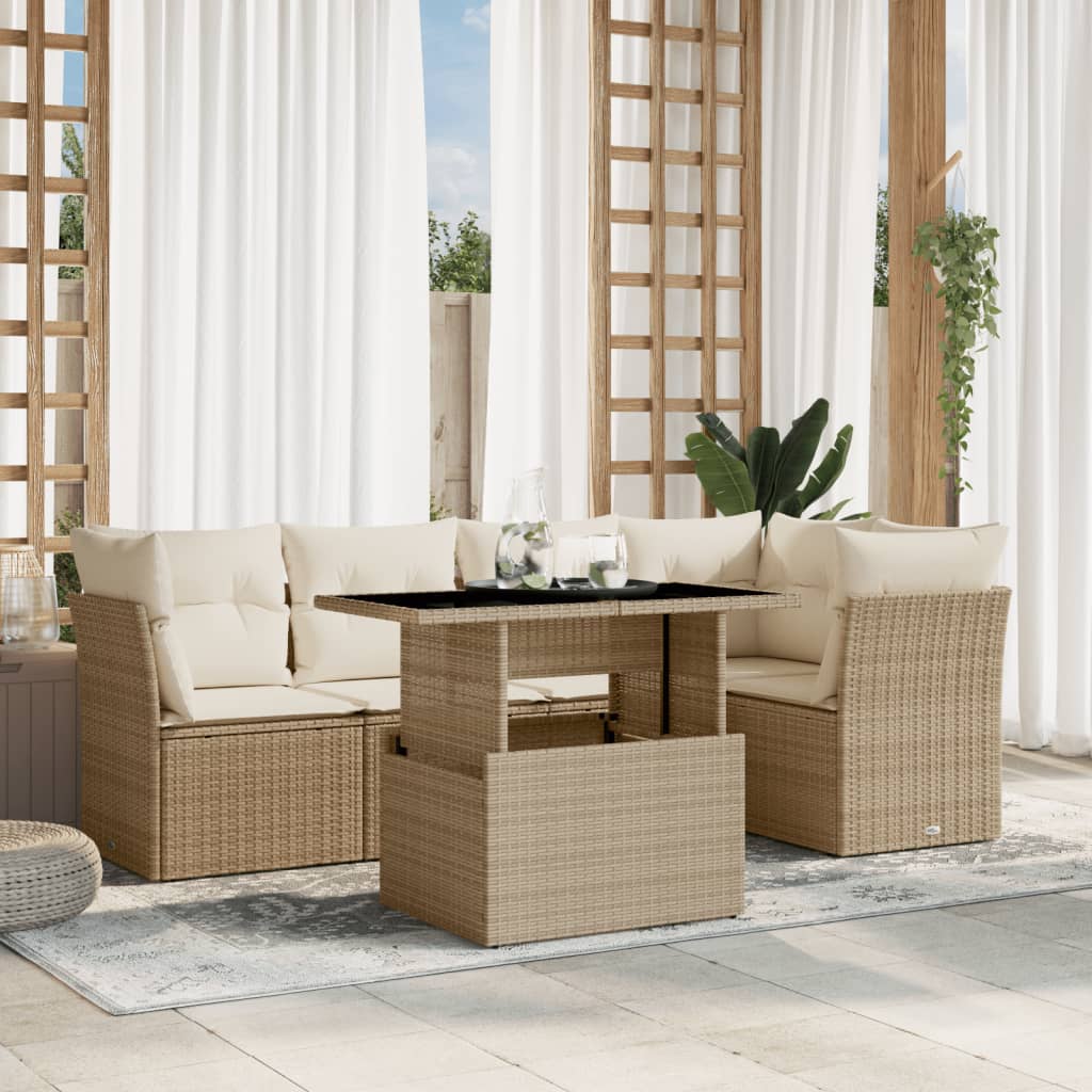 Set Mobilier De Grădină Cu Perne, 6 Piese, , Poliratan