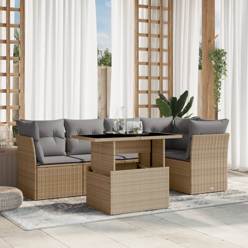 Set Mobilier De Grădină Cu Perne, 6 Piese, , Poliratan