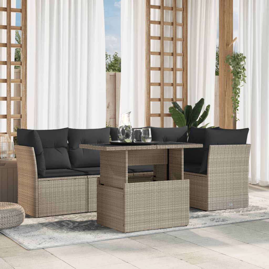 Set Mobilier De Grădină Cu Perne, 6 Piese, , Poliratan