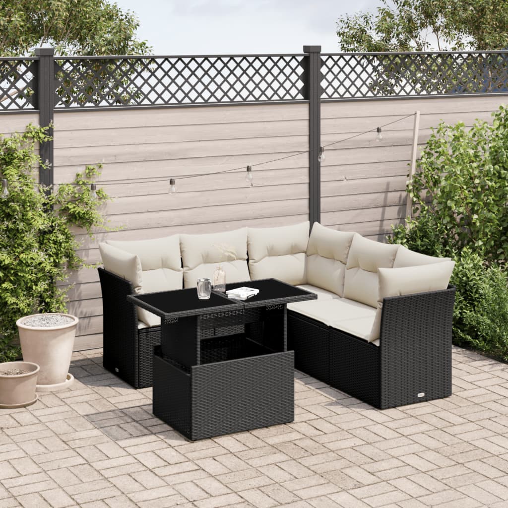 Set Canapele De Grădină Cu Perne, 6 Piese, Bej, Poliratan