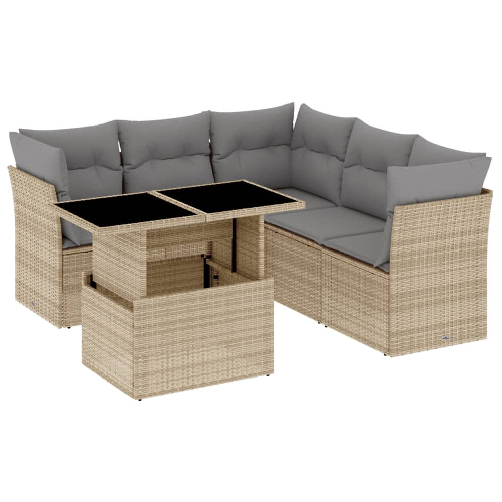 Set Canapele De Grădină Cu Perne, 6 Piese, Bej, Poliratan