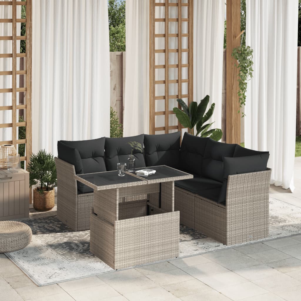 Set Canapele De Grădină Cu Perne, 6 Piese, Bej, Poliratan