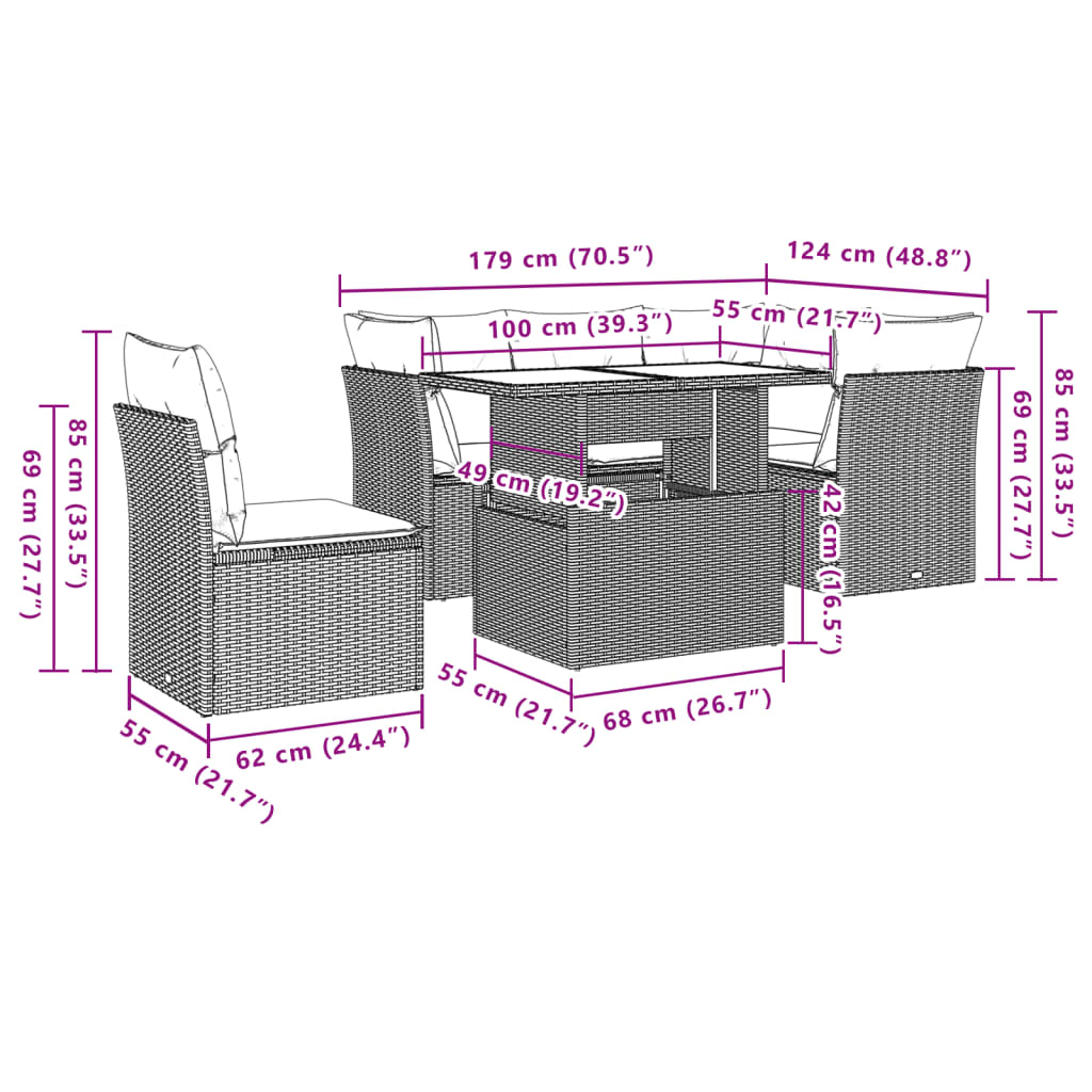 Set Mobilier De Grădină Cu Perne, 6 Piese, , Poliratan