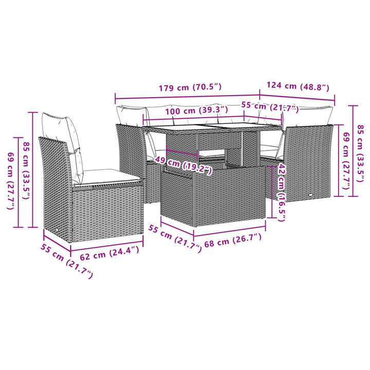Set Mobilier De Grădină Cu Perne, 6 Piese, , Poliratan