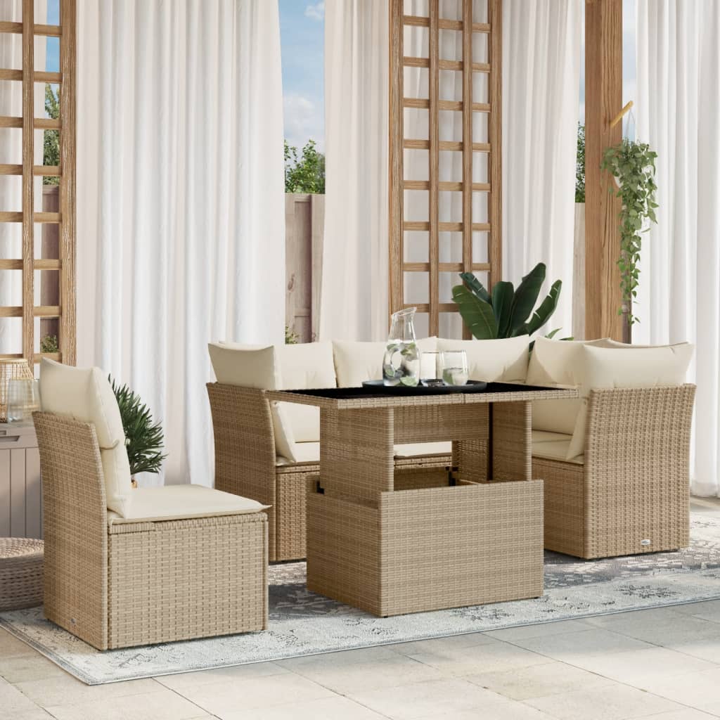 Set Mobilier De Grădină Cu Perne, 6 Piese, , Poliratan