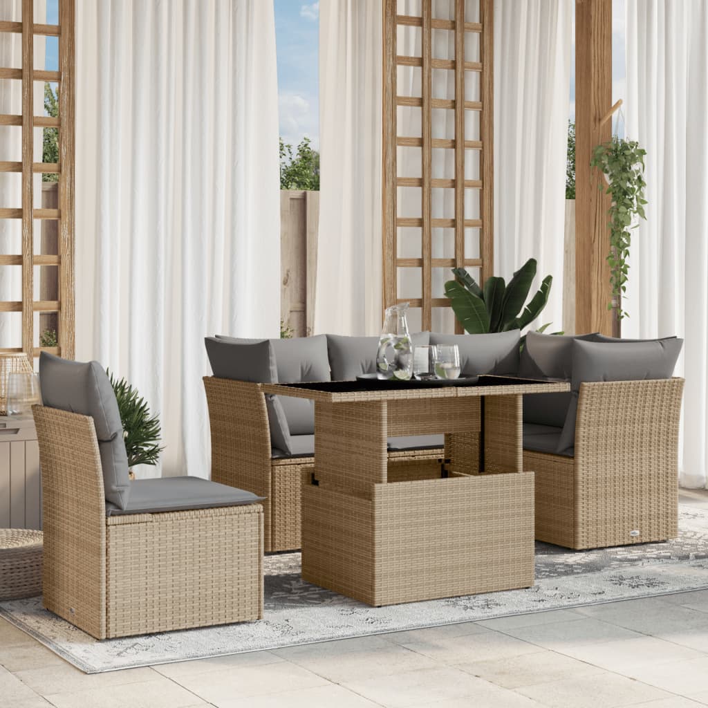 Set Mobilier De Grădină Cu Perne, 6 Piese, , Poliratan