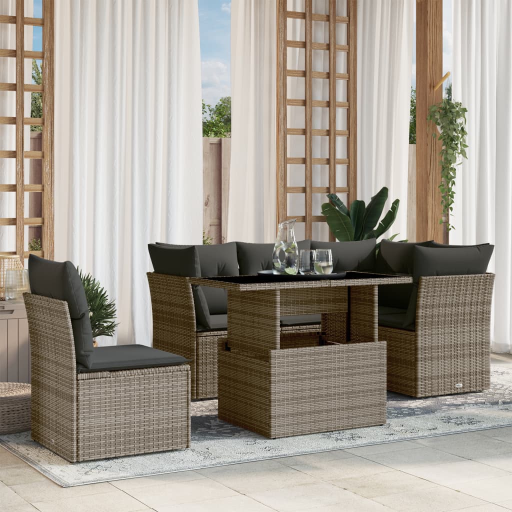 Set Mobilier De Grădină Cu Perne, 6 Piese, , Poliratan