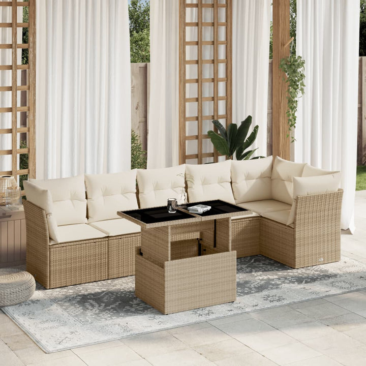 Set Canapele De Grădină, 7 Piese, Cu Perne, , Poliratan