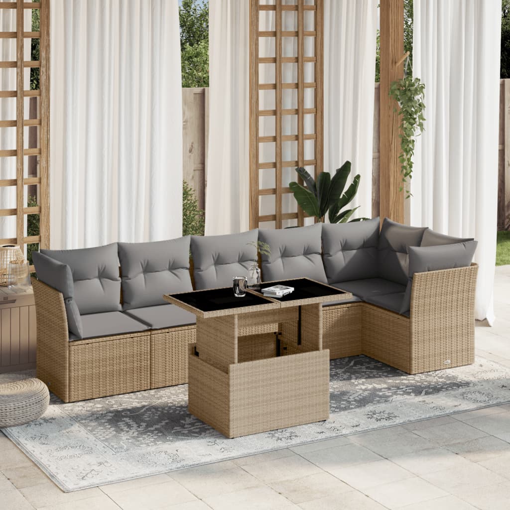 Set Canapele De Grădină, 7 Piese, Cu Perne, , Poliratan