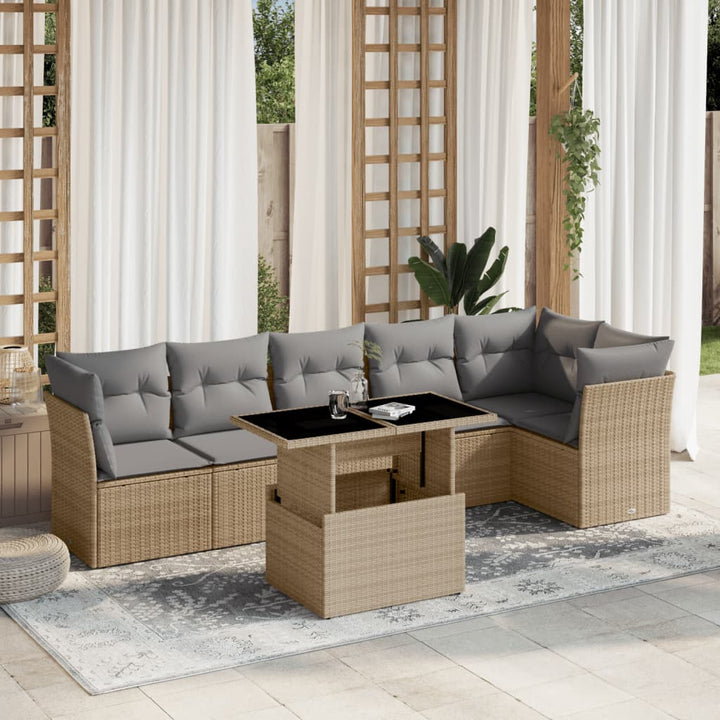 Set Canapele De Grădină, 7 Piese, Cu Perne, , Poliratan